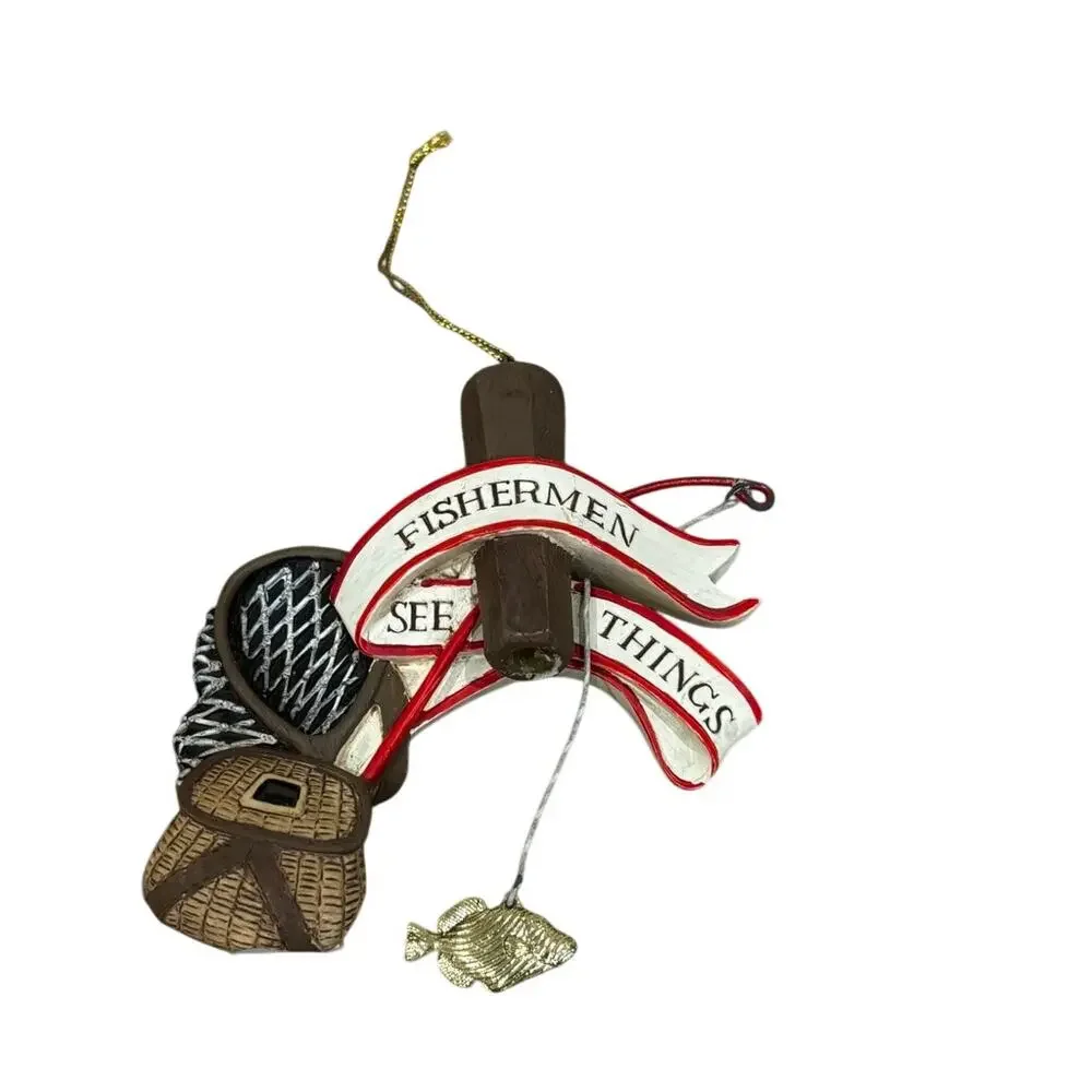 Fishing Christmas Ornament Fishermen See Things Fish Net Rustic Cabin Decor